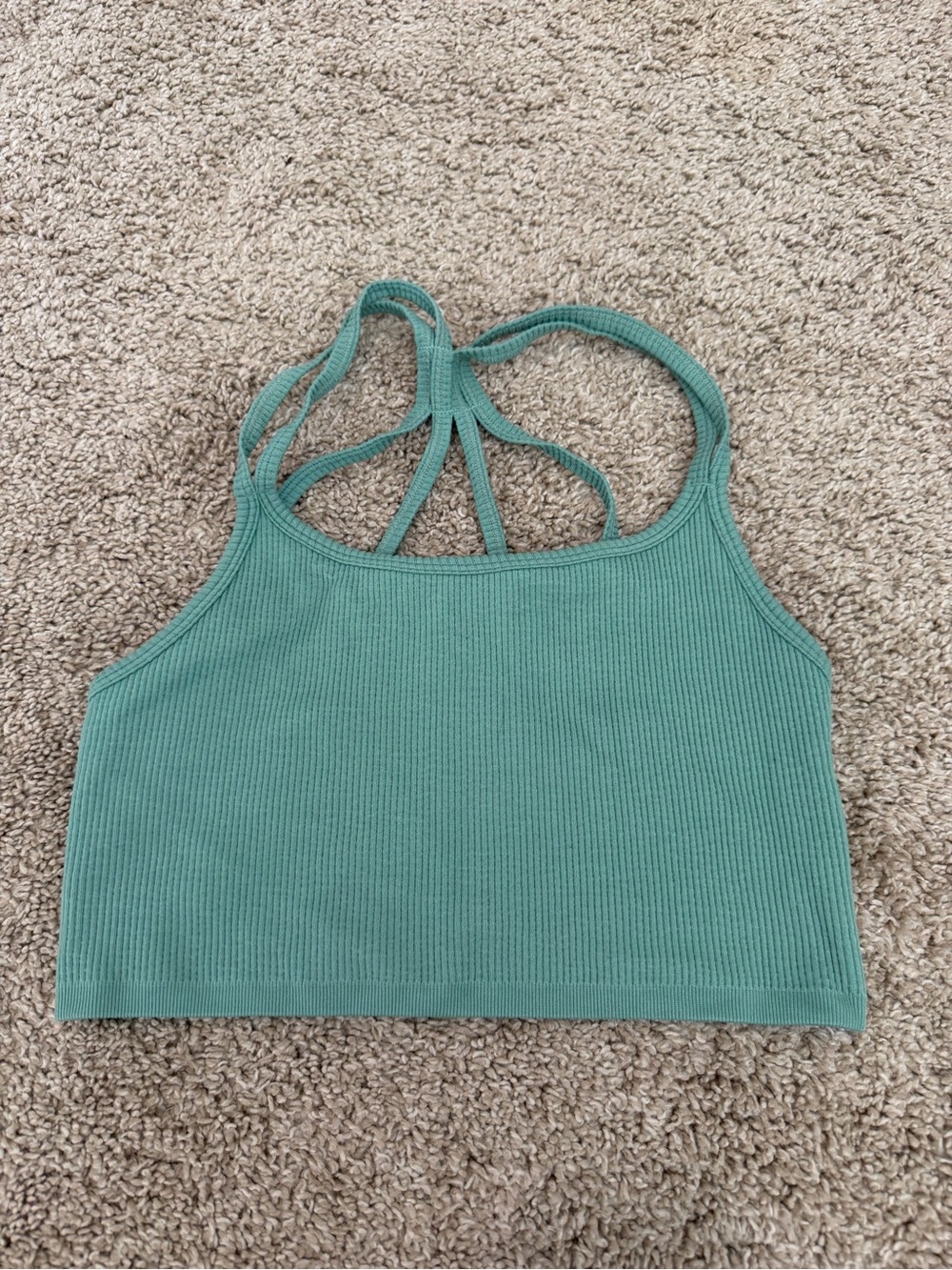 Ribbed Strappy Crop Tank Top - Sea Green